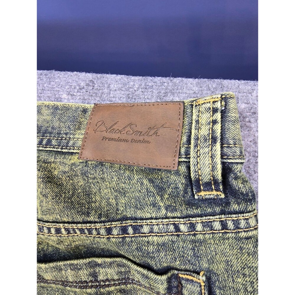 Black Smith Jeans Mens 40x32 Yellow Acid Wash Slim Straight Denim Jeans - Picture 7 of 7
